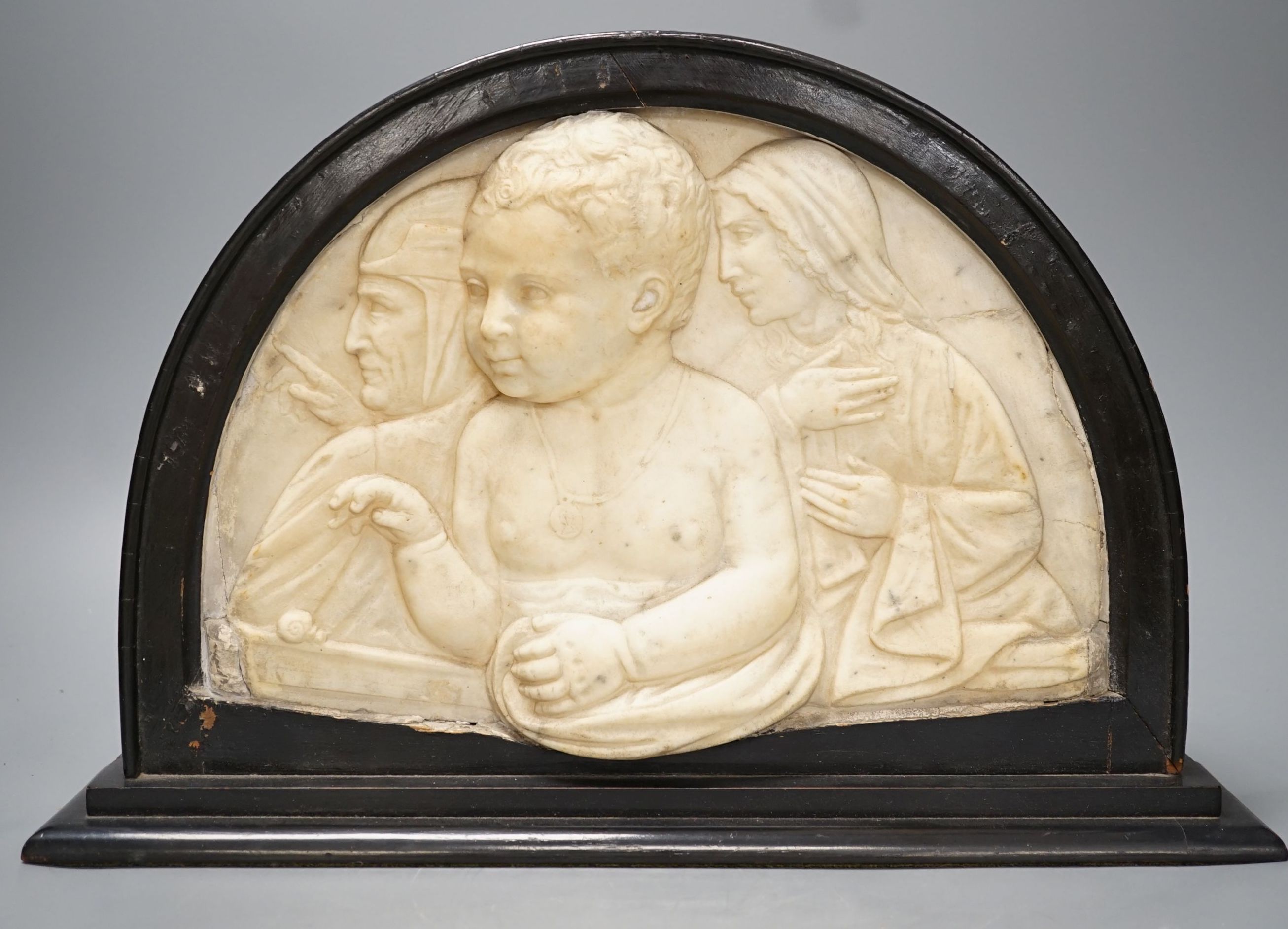 A 19th century carved marble relief of Christ, Dante and Beatrice - 28cm high